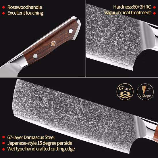 전문 다용도 8PC 8 인치 67 레이어 다마스커스 곡물 박스형 주방 일본 요리사 칼 세트 선물 마그네틱 블랙 컬러 박스